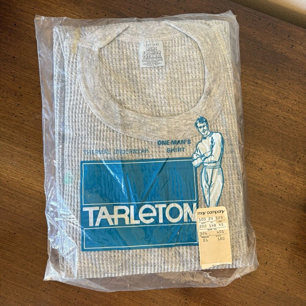 NEW Vintage Tarleton Thermal Underwear Long Sleeve Shirt Gray Size L 42-44